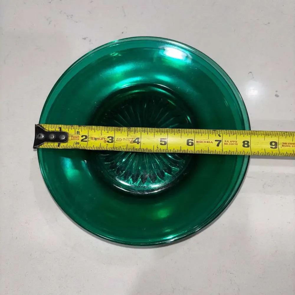 Vintage Emerald Green Pressed Glass Starburst Center Salad Plates Set of 5